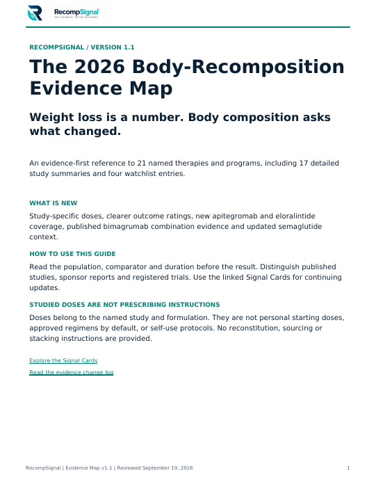 Cover of the RecompSignal 2026 Body-Recomposition Evidence Map