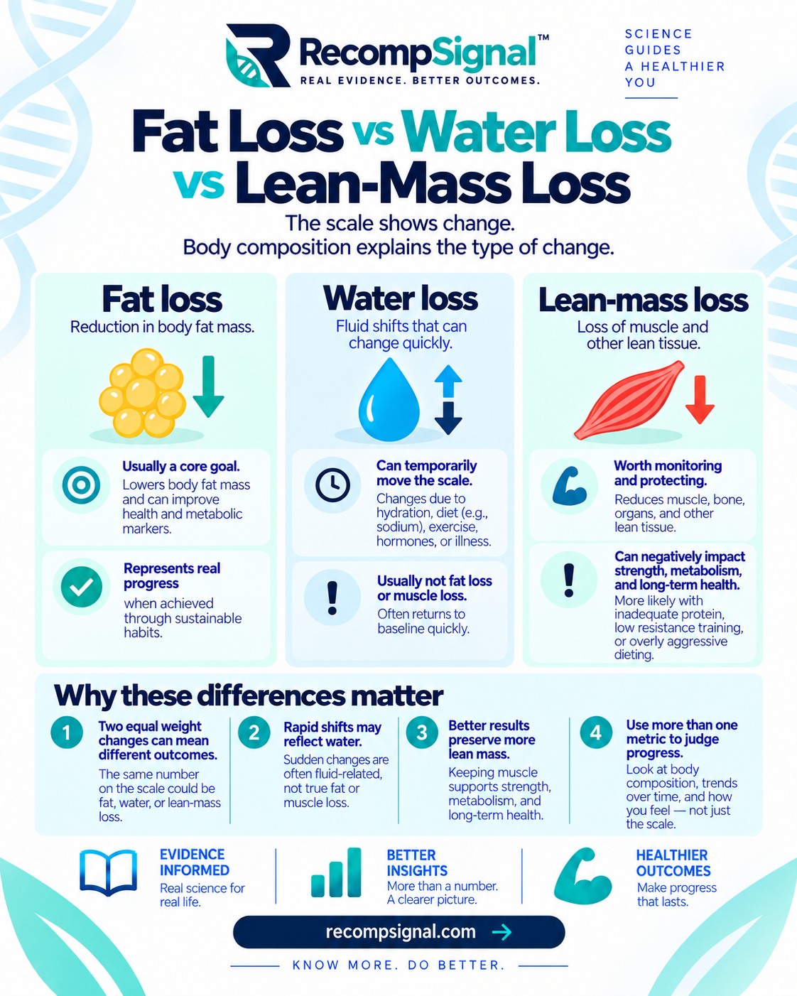 Fat loss, water loss and lean-mass loss compared